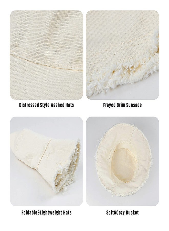FGSS Bucket-Hat-Distressed Sun-Protection Washed-Cotton Beach-Sun-Hat - Summer-Wide-Brim(3.2inch Brim) Beach-Cap(Size:S-M) Beige - Image 3